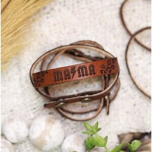 MAMA Genuine Veg Tan Leather Engraved Bracelet | Western Leather Bracelet